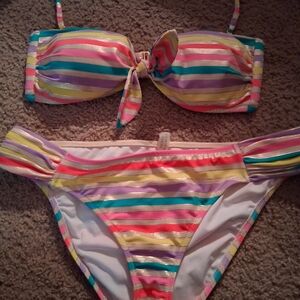Victoria's Secret Pastel Striped Bandeau Bikini - Pink, Yellow, Purple